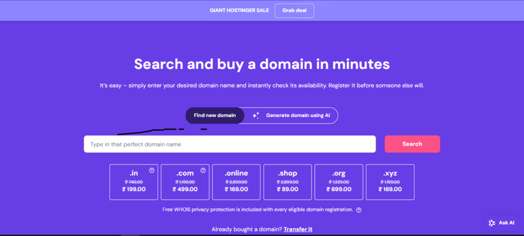 hostinger-website-domain-name-searcher